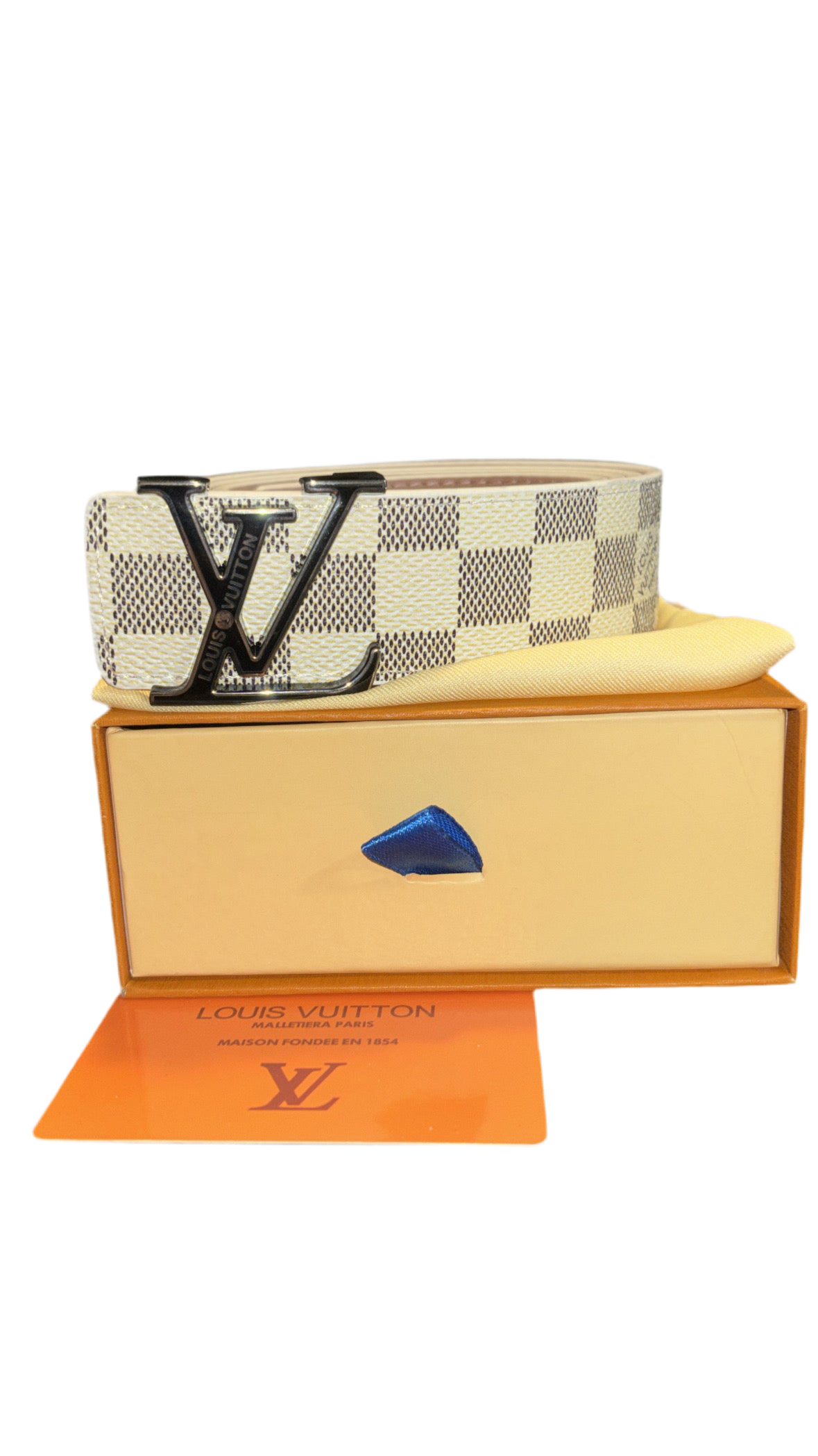 LV WHITE CHECKERED BELT